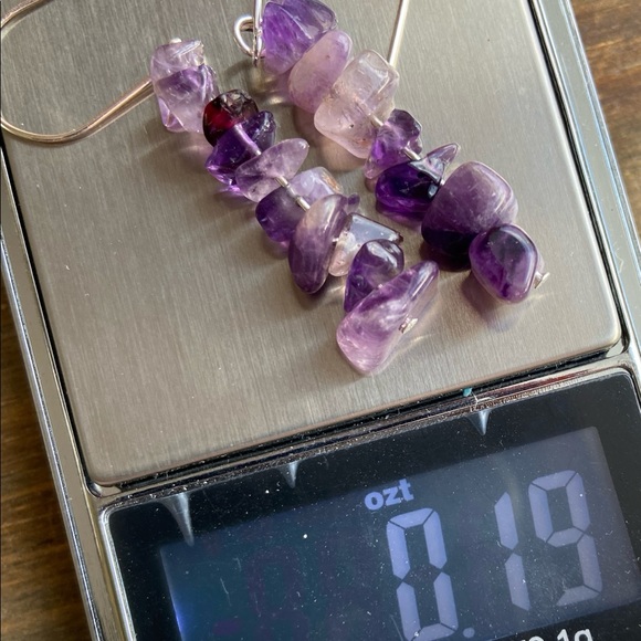 Amethyst dangle long drop earrings in silver/manifesting self confidence crystal - Picture 2 of 6